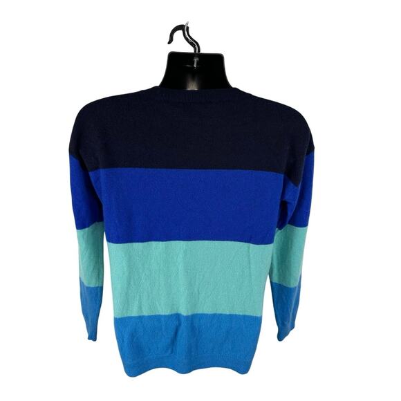 Talbots 100% Cashmere Sweater Size Large Striped Blue V Neck Office Casual - Picture 2 of 9